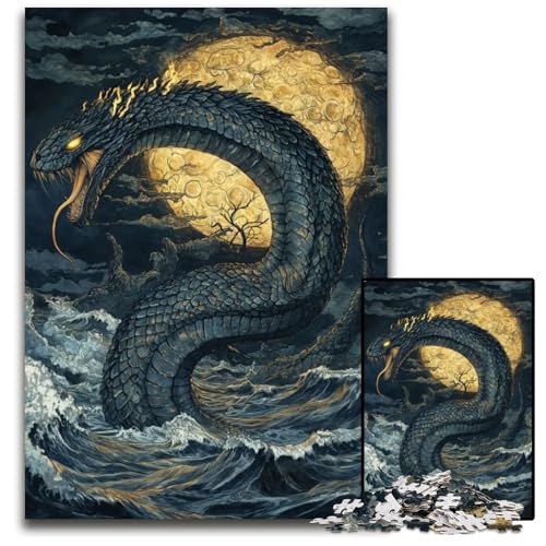 Puzzle 1000 Teile Seeschlange unter dem Mond Denkspiel für Teenager Familieninteraktion 1000 Teile (38 x 26 cm) von mowenbingpeng