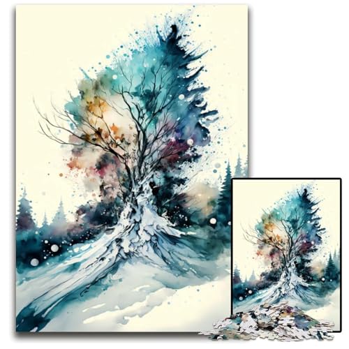 Puzzle 1000 Teile WinterAbstrakte Malerei Schwierige Puzzles für Erwachsene Lernspielzeug für Jugendliche HeimbüroDekor 1000 PCS (75 x 50 cm) von mowenbingpeng