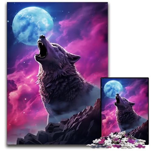 Puzzle 1000 Teile Wolf heult den Mond an schwierige Puzzles für Erwachsene Lernspielzeug für Jugendliche HeimbüroDekor 1000 PCS (75 x 50 cm) von mowenbingpeng