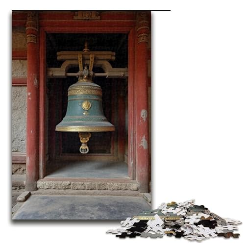Puzzle 1000 Teile für Erwachsene Antikes Tempelglocken-Puzzle praktisches Spiel einzigartige Heimdekoration und Geschenke 1000 Teile (75 x 50 cm) von mowenbingpeng