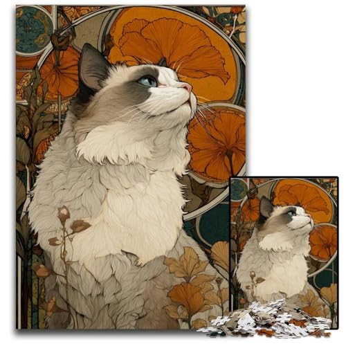 Puzzle 1000 Teile für Erwachsene ArtDecoKatzenporträt Puzzles für Erwachsene interaktives Familienspiel DIYHeimdekoration Denksportaufgabe Geschenk 1000 Teile (75 x 50 cm) von mowenbingpeng