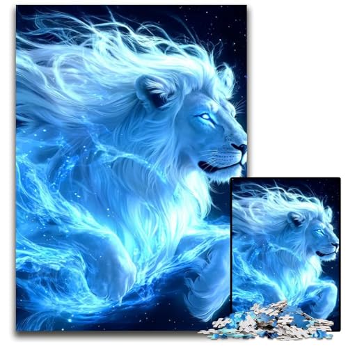 Puzzle 1000 Teile für Erwachsene Blauer Flammenlöwe Holzpuzzle Denksportaufgabe Teenager Heimdekoration 1000 PCS (75 x 50 cm) von mowenbingpeng