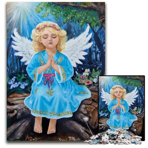 Puzzle 1000 Teile für Erwachsene Engel im Wald Holzpuzzle Denksportaufgabe Teenager Heimdekoration 1000 PCS (75 x 50 cm) von mowenbingpeng