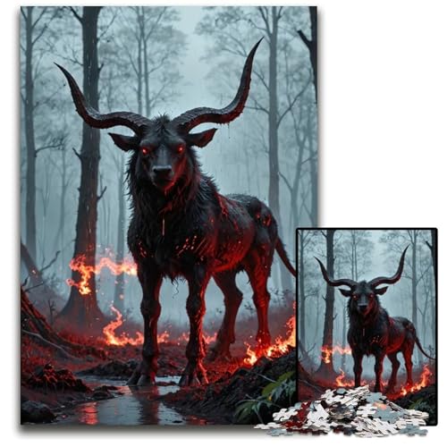 Puzzle 1000 Teile für Erwachsene Feuriges gehörntes dämonisches Biest Holzpuzzle Denkspiel für Teenager 1000 Teile (75 x 50 cm) von mowenbingpeng