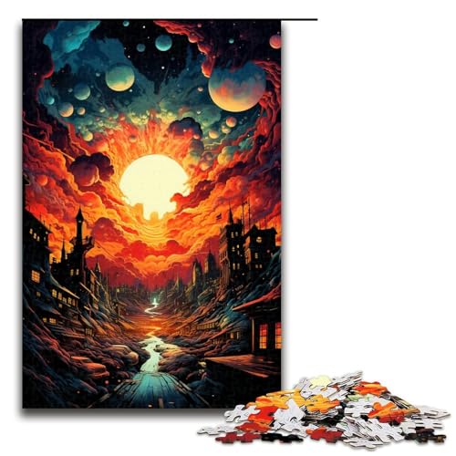 Puzzle 1000 Teile für Erwachsene Flucht aus der farbenfrohen Psychedelia der Stadt Puzzle Mitmachspiel einzigartige Heimdekoration und Geschenke 1000 Teile (75 x 50 cm) von mowenbingpeng