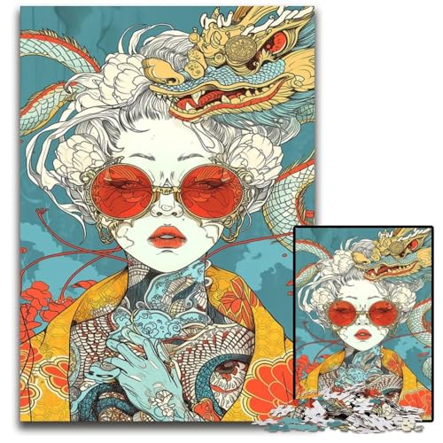 Puzzle 1000 Teile für Erwachsene Geisha Guardian Puzzles für Erwachsene EntspannungsHerausforderung farbenfrohe Heimdekoration Kunst Freunde 1000 Teile (75 x 50 cm) von mowenbingpeng