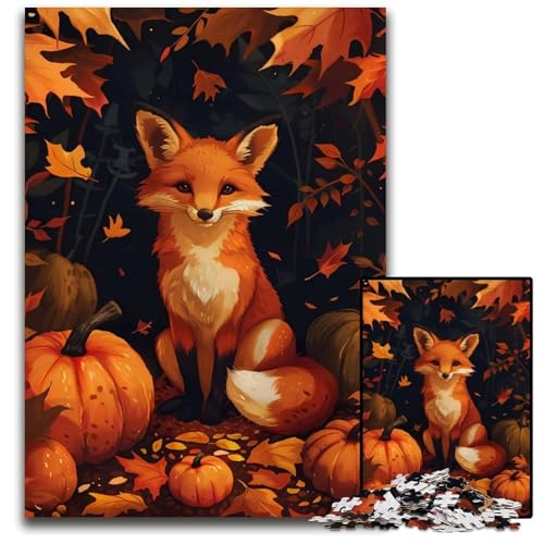 Puzzle 1000 Teile für Erwachsene HerbstfuchsKürbisse Holzpuzzle Denksportaufgabe Teenager Heimdekoration 1000 PCS (75 x 50 cm) von mowenbingpeng