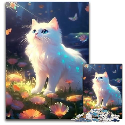 Puzzle 1000 Teile für Erwachsene Katze mit Schmetterling Holzpuzzle für Erwachsene anspruchsvolles Denkspiel für Teenager Spaß für den Familienspielabend 1000 Teile (75 x 50 cm) von mowenbingpeng