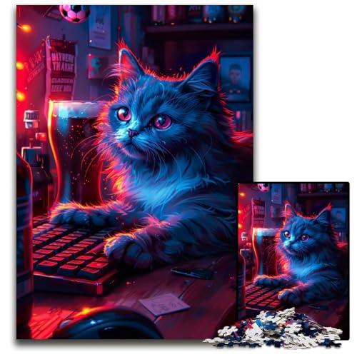 Puzzle 1000 Teile für Erwachsene Kitty Gaming Puzzles Denkspiel für Teenager Familieninteraktion 1000 Teile (75 x 50 cm) von mowenbingpeng