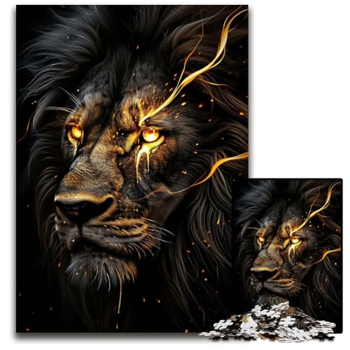 Puzzle 1000 Teile für Erwachsene Löwe Gold Schwarz Tiere Holzpuzzle kompliziertes Design für Teenager DIYDekor und gehirnfördernder Spaß 1000 PCS (75 x 50 cm) von mowenbingpeng