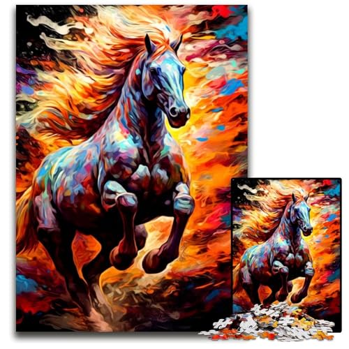Puzzle 1000 Teile für Erwachsene Pferd psychedelisches Holzpuzzle Denksportaufgabe Teenager Heimdekoration 1000 PCS (75 x 50 cm) von mowenbingpeng