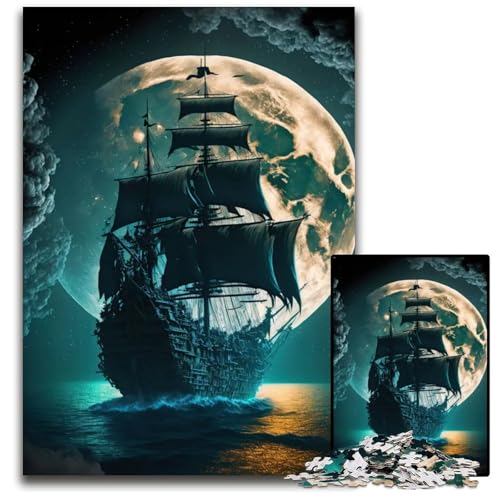Puzzle 1000 Teile für Erwachsene PiratenschiffPuzzle aus Holz Denksportspiel für Teenager 1000 Teile (75 x 50 cm) von mowenbingpeng