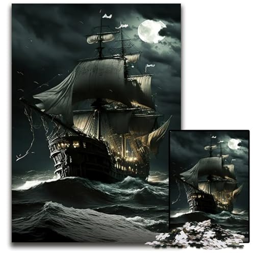 Puzzle 1000 Teile für Erwachsene PiratenschiffPuzzles für Erwachsene DIYHeimdekor Geschenk Denksportspiel 1000 Teile (75 x 50 cm) von mowenbingpeng