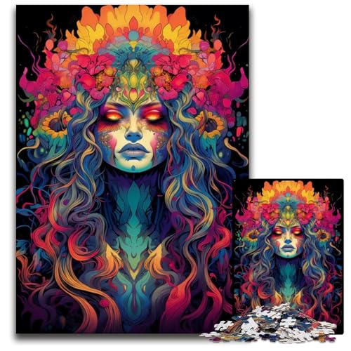 Puzzle 1000 Teile für Erwachsene Psychedelic Demon Girl Holzpuzzle für Erwachsene anspruchsvolles Denkspiel für Teenager Spaß für den Familienspielabend 1000 Teile (75 x 50 cm) von mowenbingpeng