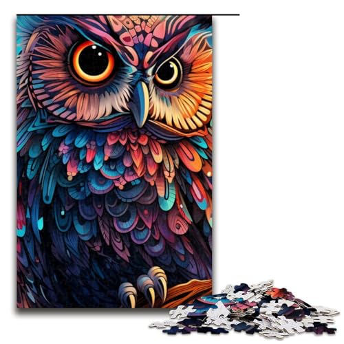 Puzzle 1000 Teile für Erwachsene Psychedelische Eule im Wald Puzzle Spiel zum Anfassen einzigartige Heimdekoration und Geschenke 1000 PCS (75 x 50 cm) von mowenbingpeng