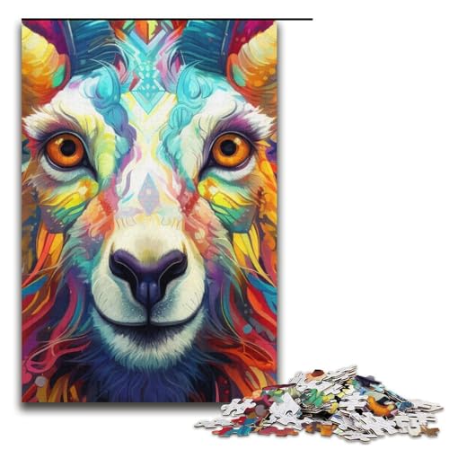 Puzzle 1000 Teile für Erwachsene Psychedelisches Ziegenpuzzle Spiel zum Anfassen einzigartige Heimdekoration und Geschenke 1000 PCS (38 x 26 cm) von mowenbingpeng