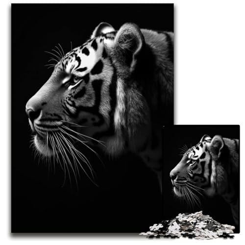 Puzzle 1000 Teile für Erwachsene Tigerporträt SchwarzWeißPuzzles für Erwachsene DIYHeimdekoration Geschenk Denksportspiel 1000 Teile (75 x 50 cm) von mowenbingpeng