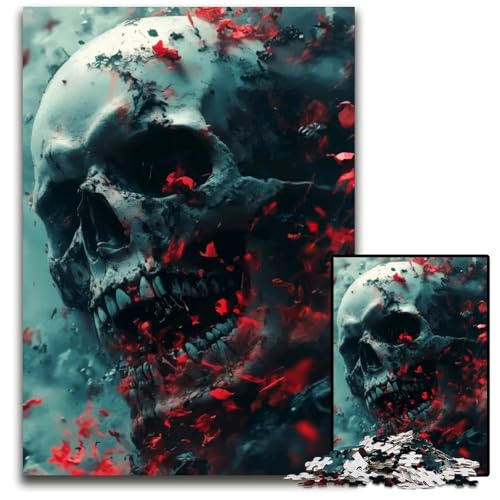 Puzzle 1000 Teile für Erwachsene Totenkopf in Flammen Holzpuzzle Denksportaufgabe Teenager Heimdekoration 1000 PCS (75 x 50 cm) von mowenbingpeng