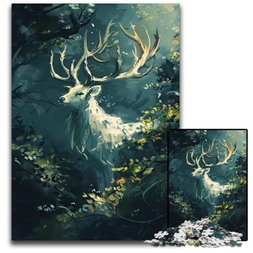 Puzzle 1000 Teile für Erwachsene Weißer Hirsch im Dschungel Holzpuzzle für Erwachsene anspruchsvolles Denkspiel für Teenager Spaß für den Familienspieleabend 1000 Teile (75 x 50 cm) von mowenbingpeng