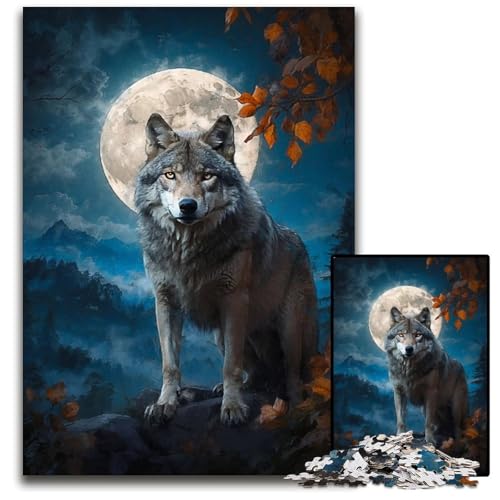 Puzzle 1000 Teile für Erwachsene Wolf unter Vollmond anspruchsvolle Puzzles Familienaktivität Denksportaufgabe Heimdekoration 1000 PCS (75 x 50 cm) von mowenbingpeng