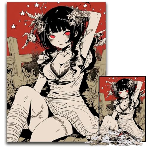 Puzzle 1000 Teile für Erwachsene ZombieMädchen auf dem Friedhof Holzpuzzle Denksportspiel für Teenager 1000 Teile (75 x 50 cm) von mowenbingpeng