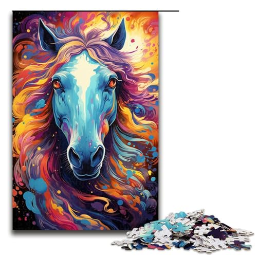 Puzzle 1000 Teile für Erwachsene buntes psychedelisches Pferdepuzzle praktisches Spiel einzigartige Heimdekoration und Geschenke 1000 PCS (75 x 50 cm) von mowenbingpeng