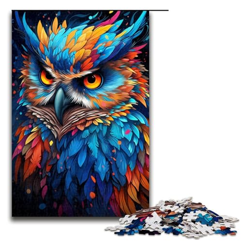 Puzzle 1000 Teile für Erwachsene farbenfrohes psychedelisches Eulen-Puzzle praktisches Spiel einzigartige Heimdekoration und Geschenke 1000 PCS (75 x 50 cm) von mowenbingpeng