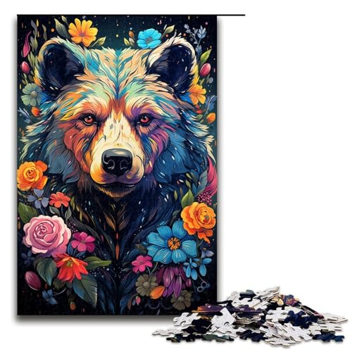 Puzzle 1000 Teile für Erwachsene farbenfrohes psychedelisches Gartenbär-Puzzle praktisches Spiel einzigartige Heimdekoration und Geschenke 1000 PCS (75 x 50 cm) von mowenbingpeng