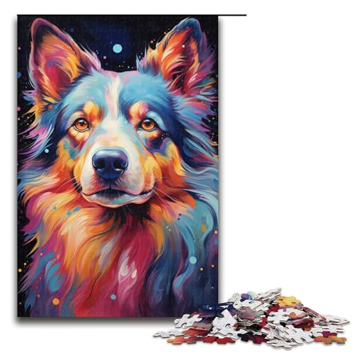 Puzzle 1000 Teile für Erwachsene farbenfrohes psychedelisches Gemälde eines Collie-Hundes Puzzle zum Anfassen einzigartige Heimdekoration und Geschenke 1000 Teile (75 x 50 cm) von mowenbingpeng