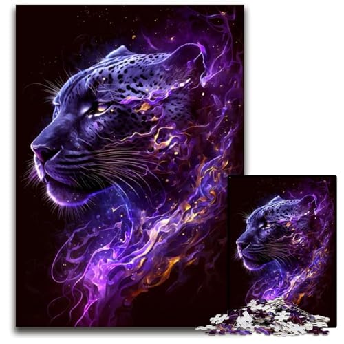Puzzle 1000 Teile für Erwachsene kosmisches Panthergesicht Puzzle für Erwachsene entspannende Herausforderung farbenfrohe Heimdekoration Kunst Freunde 1000 Teile (75 x 50 cm) von mowenbingpeng