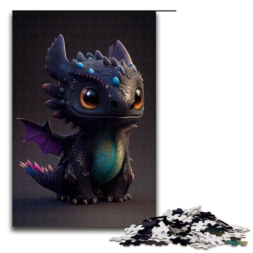 Puzzle 1000 Teile für Erwachsene süßes schwarzes Drachenpuzzle praktisches Spiel einzigartige Heimdekoration und Geschenke 1000 PCS (75 x 50 cm) von mowenbingpeng