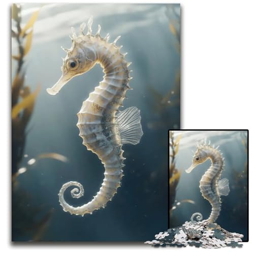 Puzzle 1000 Teile für Erwachsene weißes Seepferdchen Unterwasser anspruchsvolle Puzzles Familienaktivität Denksportaufgabe Heimdekoration 1000 PCS (75 x 50 cm) von mowenbingpeng