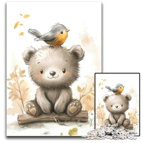 Puzzle 1000 Teile niedlicher Bär und Vogel Denkspiel für Teenager Familieninteraktion 1000 Teile (38 x 26 cm) von mowenbingpeng
