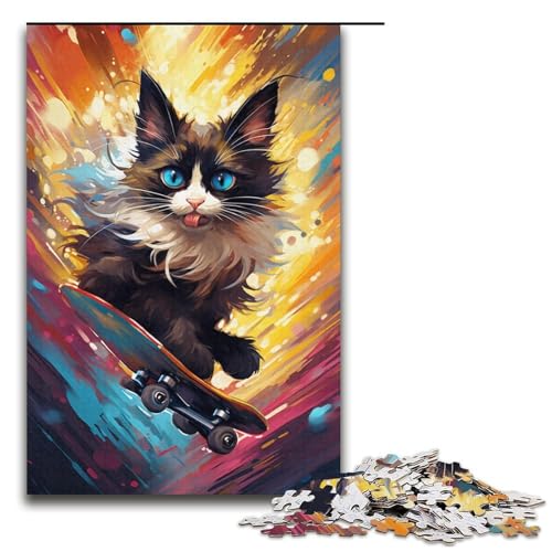 Puzzle Bunte psychedelische Siamkatze 1000 Teile Holzpuzzle für Erwachsene und Kinder ab 12 Jahren Familienspaß-Puzzle 1000 Teile (38 x 26 cm) von mowenbingpeng