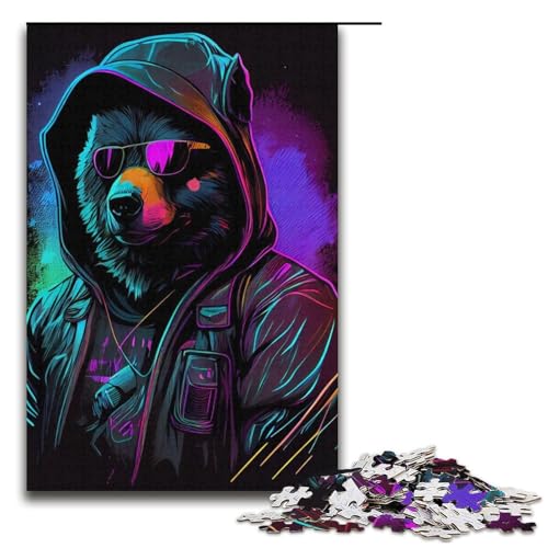 Puzzle Cool Bear 1000-teiliges Puzzlepapier für Erwachsene und Kinder ab 12 Jahren Familienspaß-Puzzle 1000 Teile (38 x 26 cm) von mowenbingpeng