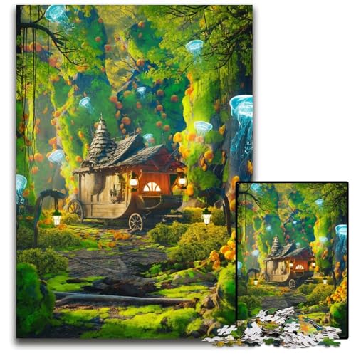Puzzle Enchanted Cart 1000 Teile für Erwachsene Holzpuzzle Weihnachten Halloween Ostern Neujahr 1000 Teile (75 x 50 cm) von mowenbingpeng