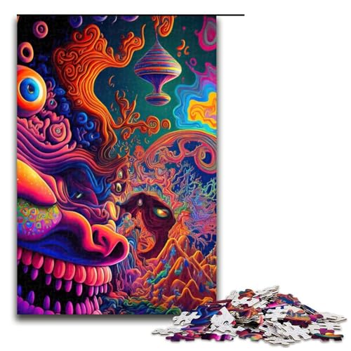 Puzzle Psychedelic 1000-teiliges Holzpuzzle für Erwachsene und Kinder ab 12 Jahren Familienspaß-Puzzle 1000 Teile (75 x 50 cm) von mowenbingpeng
