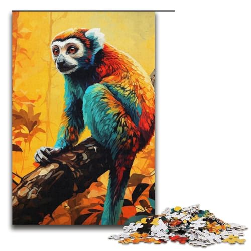 Puzzle Psychedelisches Tierlemur 1000 Teile Holzpuzzle für Erwachsene und Kinder ab 12 Jahren Familienspaß Puzzle 1000 Teile (38 x 26 cm) von mowenbingpeng