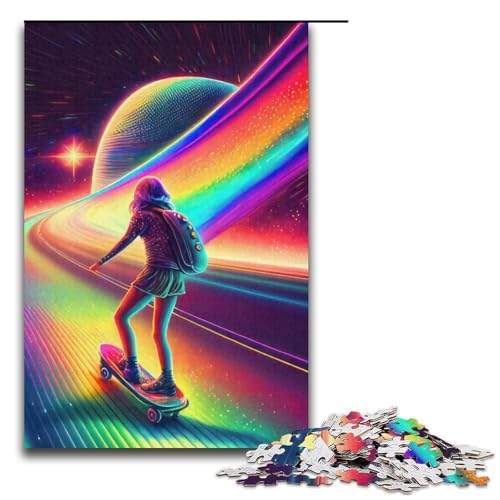 Puzzle Rainbow Galactic Skater 1000-teiliges Puzzlepapier für Erwachsene und Kinder ab 12 Jahren Familienspaß-Puzzle 1000 Teile (38 x 26 cm) von mowenbingpeng