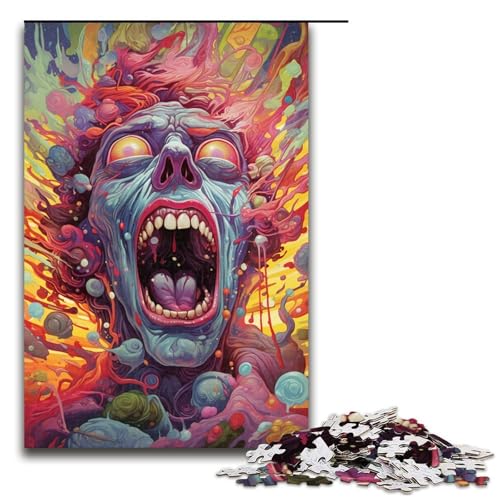 Puzzle farbenfroh psychedelische Horrorkunst 1000 Teile Holzpuzzle für Erwachsene und Kinder ab 12 Jahren Familienspaß-Puzzle 1000 Teile (75 x 50 cm) von mowenbingpeng