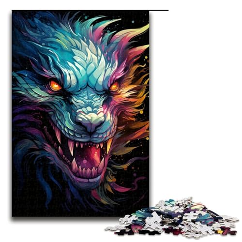 Puzzle farbenfroher Psychedelischer asiatischer Drache 1000 Teile Holzpuzzle für Erwachsene und Kinder ab 12 Jahren Familienspaß-Puzzle 1000 Teile (75 x 50 cm) von mowenbingpeng