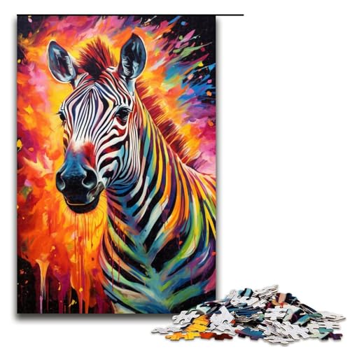 Puzzle farbenfrohes psychedelisches Tierzebra 1000 Teile Holzpuzzle für Erwachsene und Kinder ab 12 Jahren Familienspaß-Puzzle 1000 Teile (75 x 50 cm) von mowenbingpeng