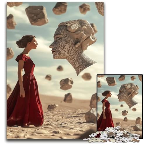 Puzzle für 1000 Teile Frau Steht vor Steinkopf Puzzles für Erwachsene anspruchsvolles Denkspiel für Teenager Spaß für den Familienspielabend 1000 Teile (75 x 50 cm) von mowenbingpeng