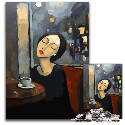 Puzzle für 1000 Teile Frau im Café bei Nacht Puzzles für Erwachsene anspruchsvolles Denkspiel für Teenager Spaß für den Familienspielabend 1000 Teile (38 x 26 cm) von mowenbingpeng