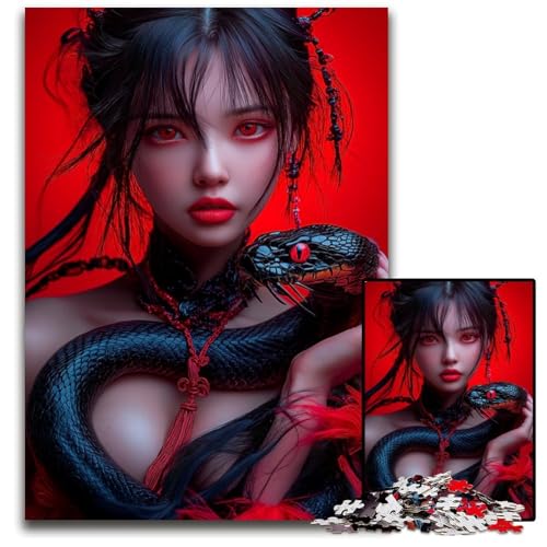 Puzzle für 1000 Teile Frau mit Schlange Puzzles für Erwachsene anspruchsvolles Denkspiel für Teenager Spaß für den Familienspieleabend 1000 Teile (75 x 50 cm) von mowenbingpeng