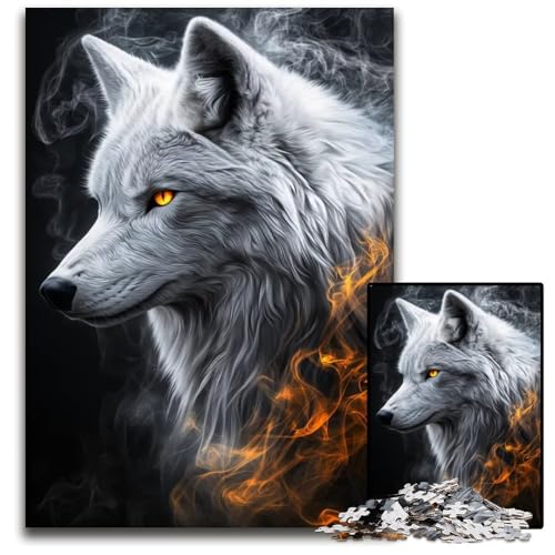Puzzle für 1000 Teile Weißer Wolf mit Feuer Puzzles für Erwachsene anspruchsvolles Denkspiel für Teenager Spaß für den Familienspieleabend 1000 Teile (75 x 50 cm) von mowenbingpeng
