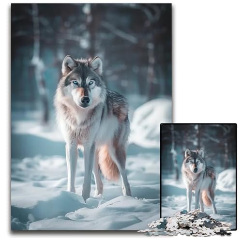Puzzle für 1000 Teile Wolf im verschneiten Wald Puzzles für Erwachsene anspruchsvolles Denkspiel für Teenager Spaß für den Familienspielabend 1000 Teile (38 x 26 cm) von mowenbingpeng