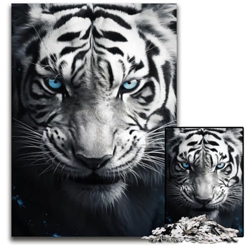 Puzzle für 1000 Teile weißer Tiger mit blauen Augen Puzzles für Erwachsene anspruchsvolles Denkspiel für Teenager Spaß für den Familienspieleabend 1000 Teile (75 x 50 cm) von mowenbingpeng