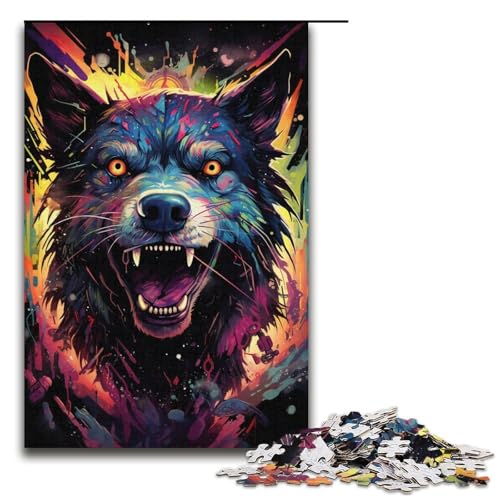Puzzle für Erwachsene, 1000 Teile, bunter psychedelischer böser Hund aus der Zukunft, 12 Puzzle, jedes Stück ist einzigartig – herausforderndes Familienspiel, 1000 Teile (38 x 26 cm) von mowenbingpeng