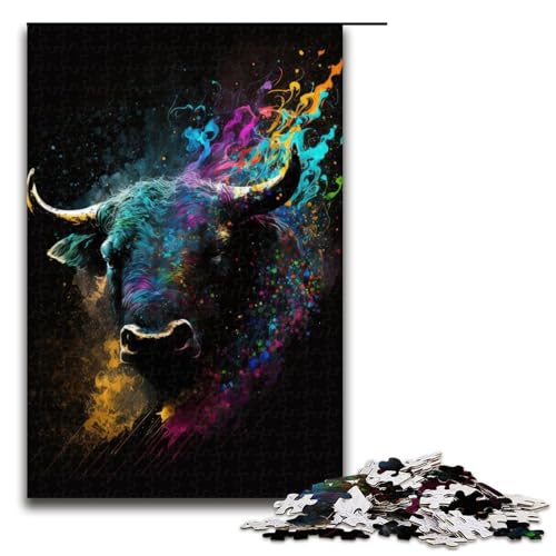 Puzzle für Erwachsene, Paintsplash Bull, 1000-teiliges Holzpuzzle für Kinder ab 12 Jahren, Heimdekoration, 1000 Teile Puzzle für Erwachsene, Paintsplash Bull, 1000-teiliges Holzpuzzle für Kinder ab 12 Jahren, Heimdekoration, 1000 Teile von mowenbingpeng